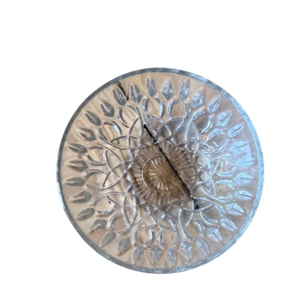 Vintage Clear Glass Leaf & Vine Pattern‎ Round Bowl retro 4in x 2in candy dish